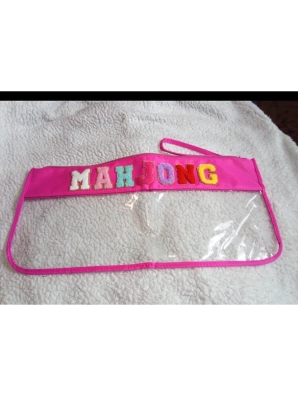 Oh My Mahjong Pink Clear Tile Bag Multicolor Chenille MAHJONG 21” x 9” Wristlet